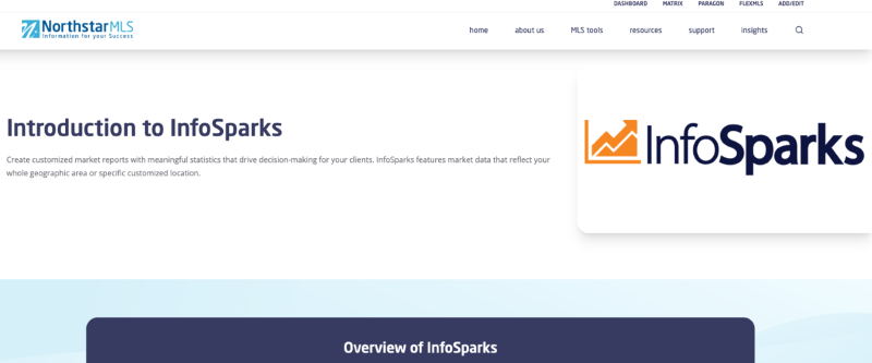 screen shot from the Infosparks product page where you can learn more about the tools and resources available for it.